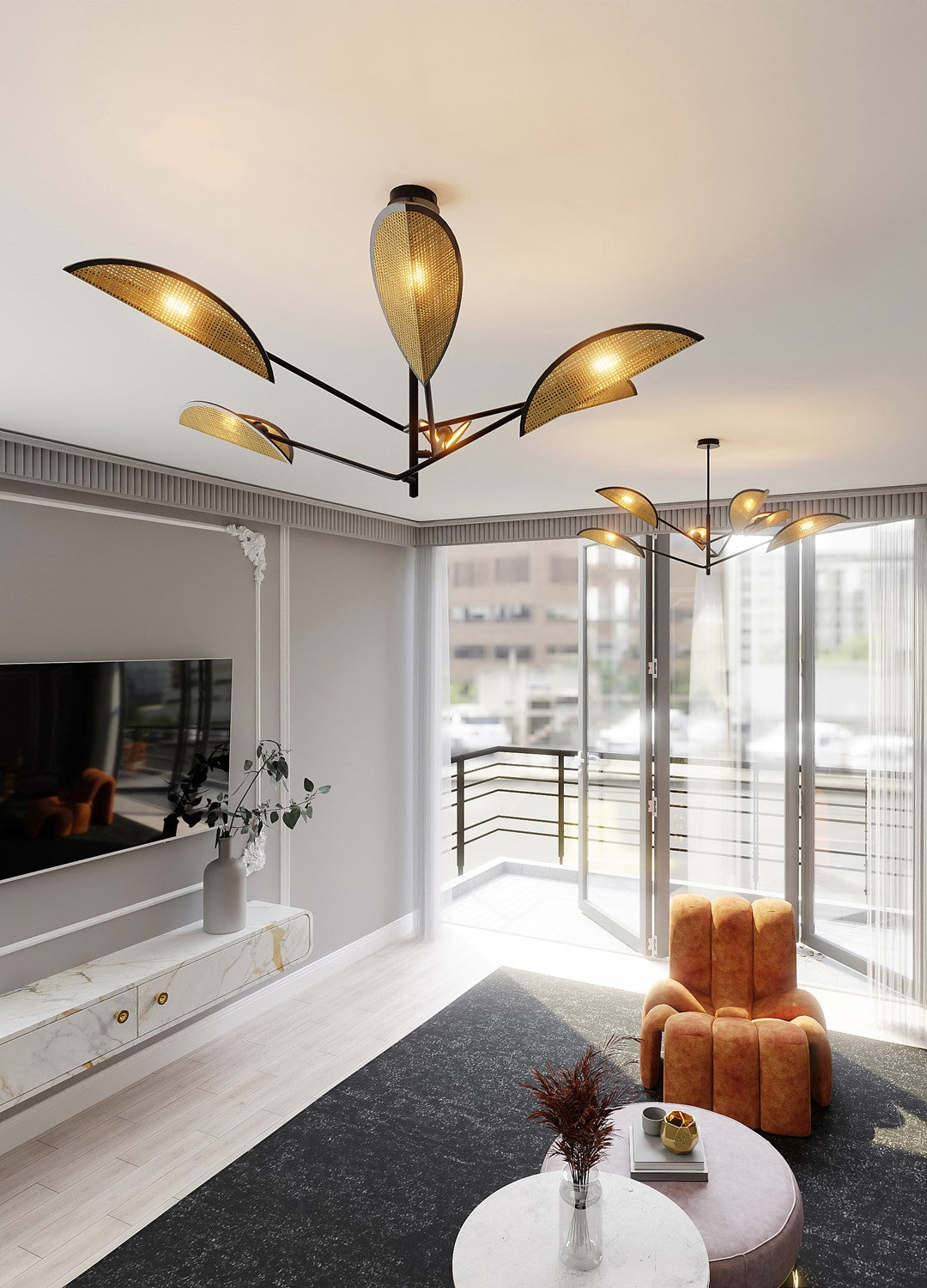 Loftlampe VENE 6 - Sort / Rattan - Nordic Unique