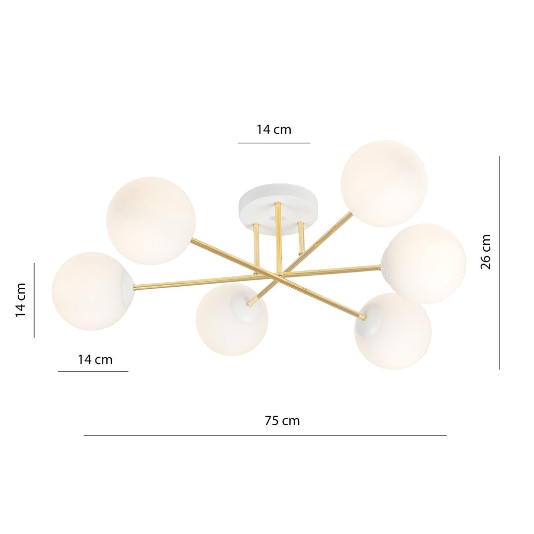 Loftlampe MAGNUM 6 - Hvid / Guld - Nordic Unique