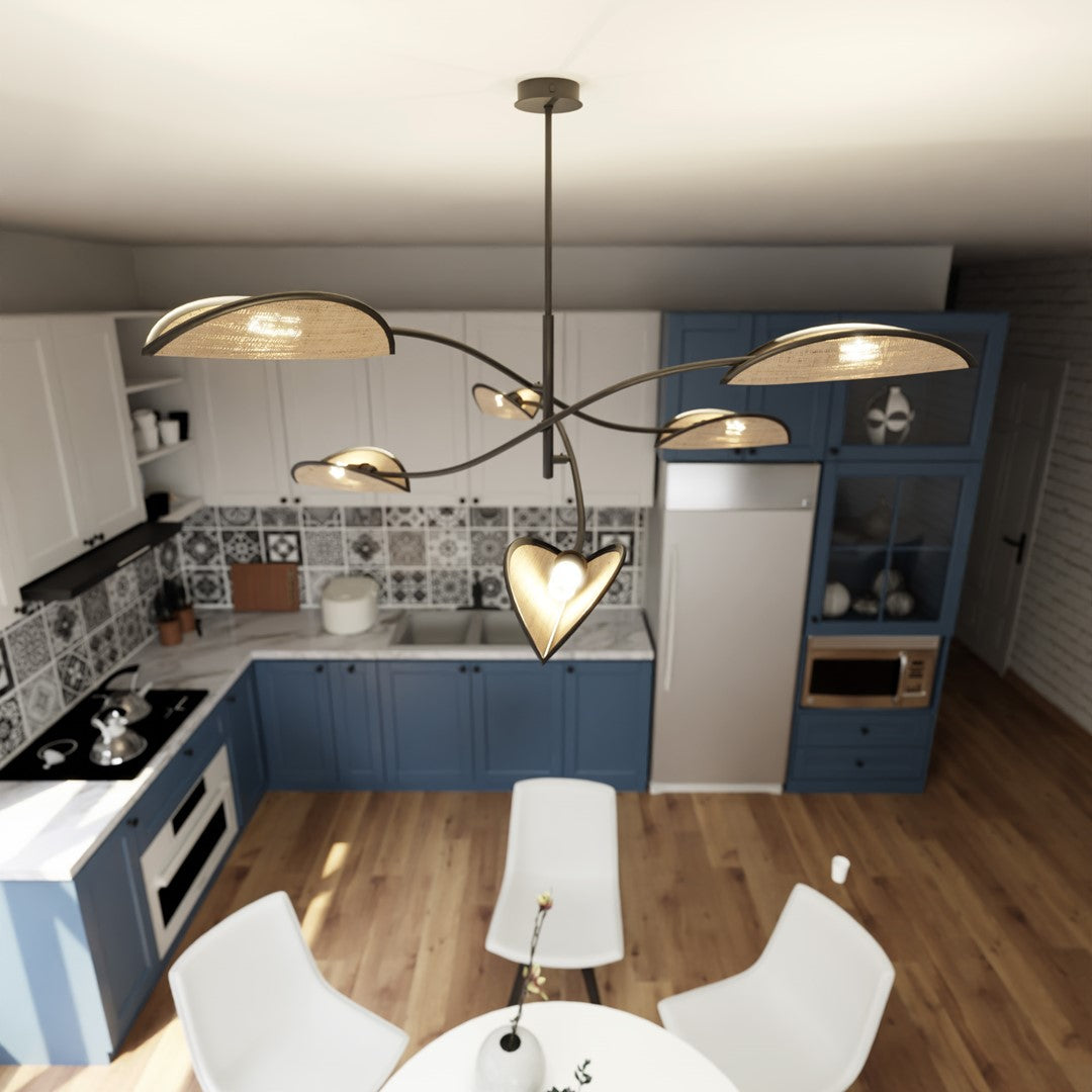 Loftlampe LOTUS 6 - Sort / Rattan - Nordic Unique