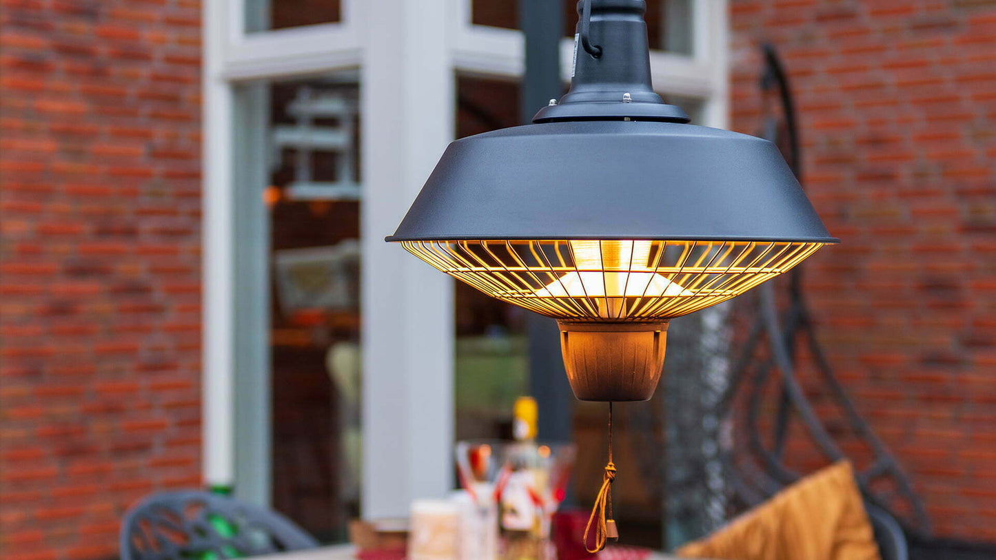 Indus Bright Hængende Terrassevarmer – Sort (2100W) - Nordic Unique