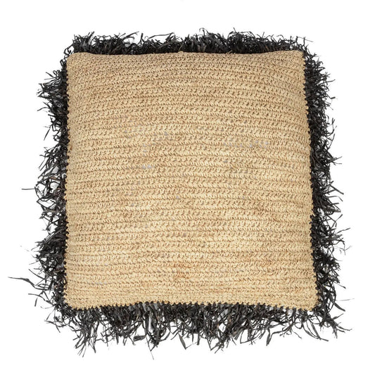Raffia Pudebetræk Firkantet - Naturlig Sort - 60x60cm