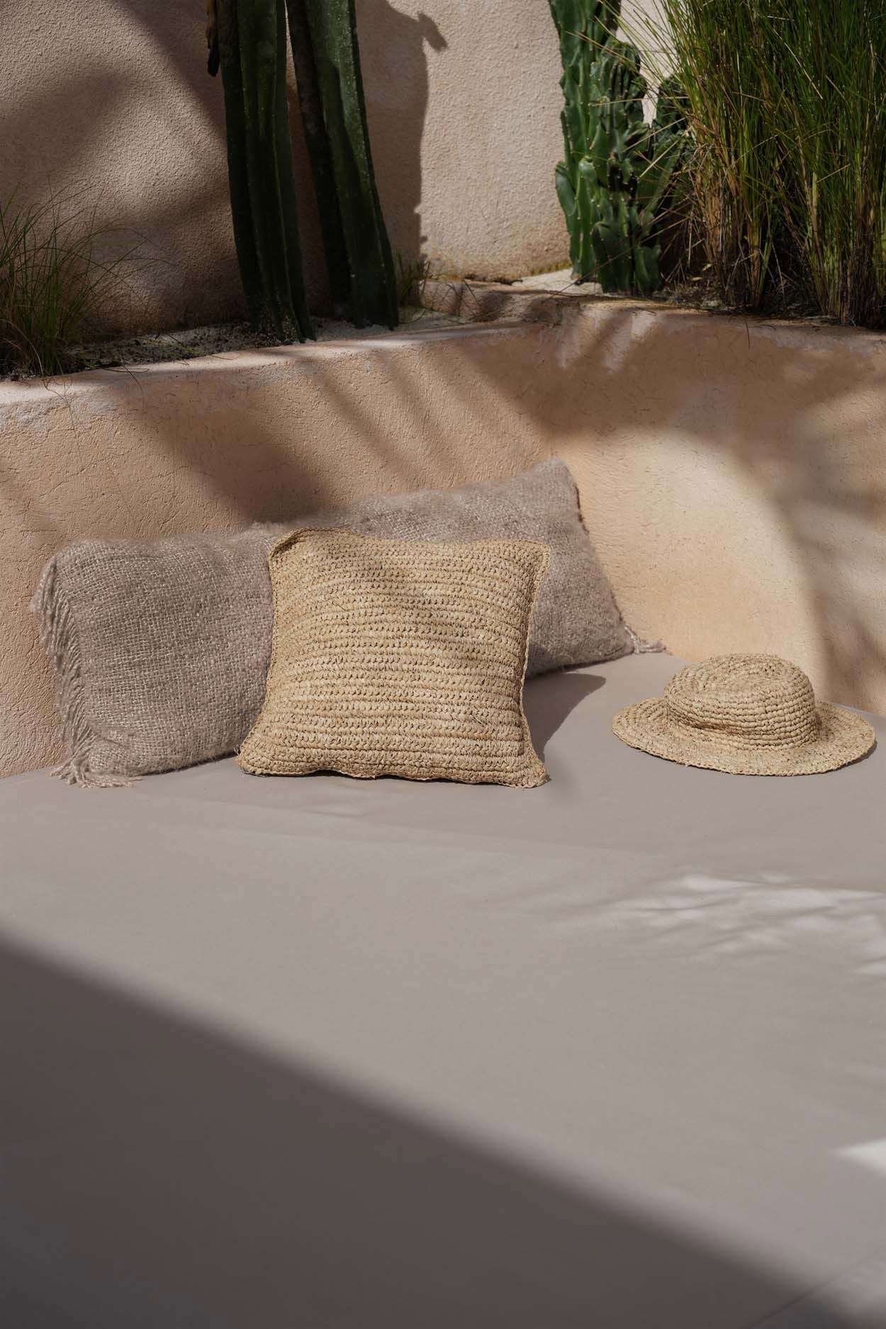 Raffia Flores Cushion Cover Square - Natural - 40x40cm