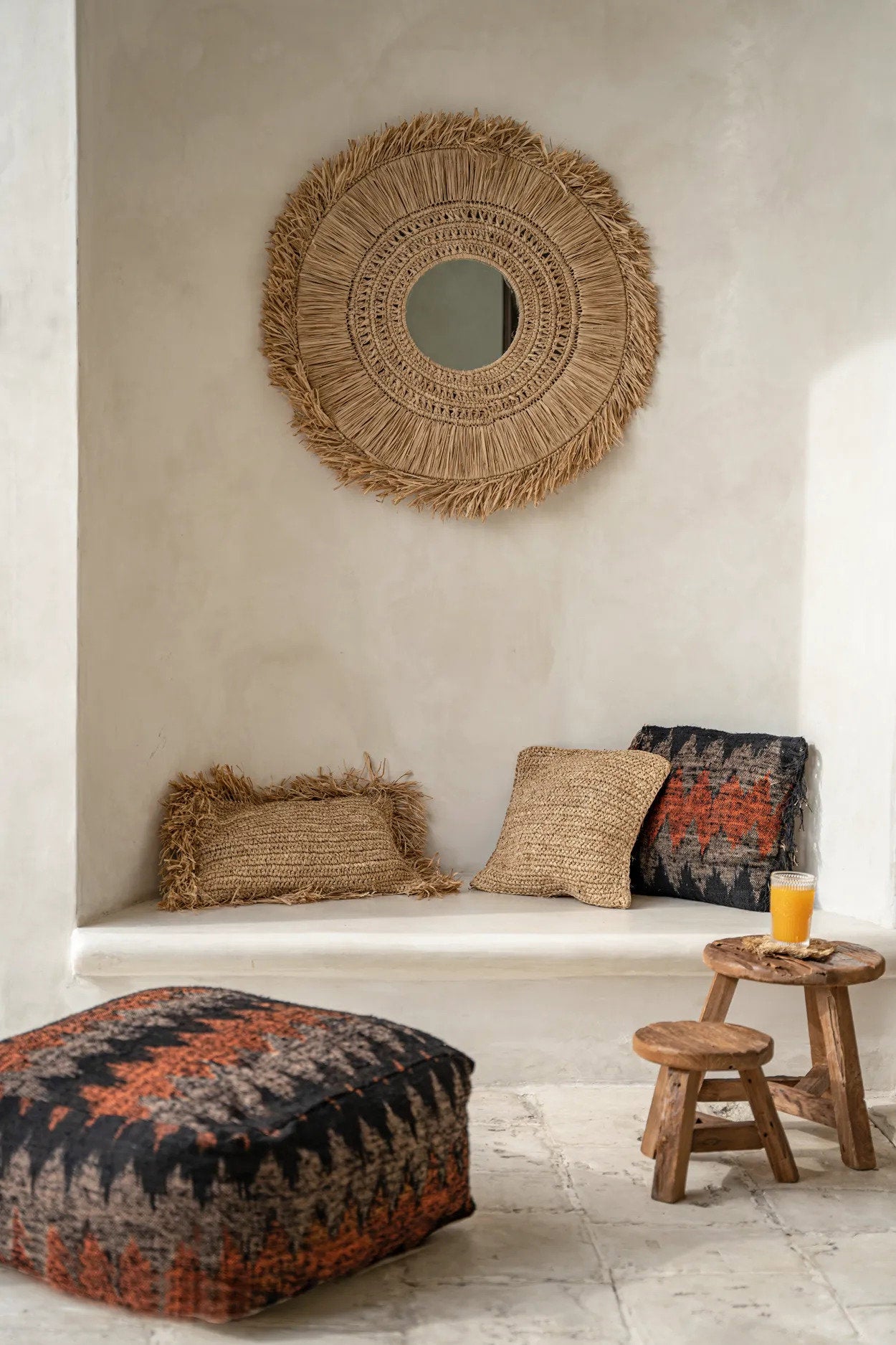 Raffia Flores Cushion Cover Square - Natural - 40x40cm