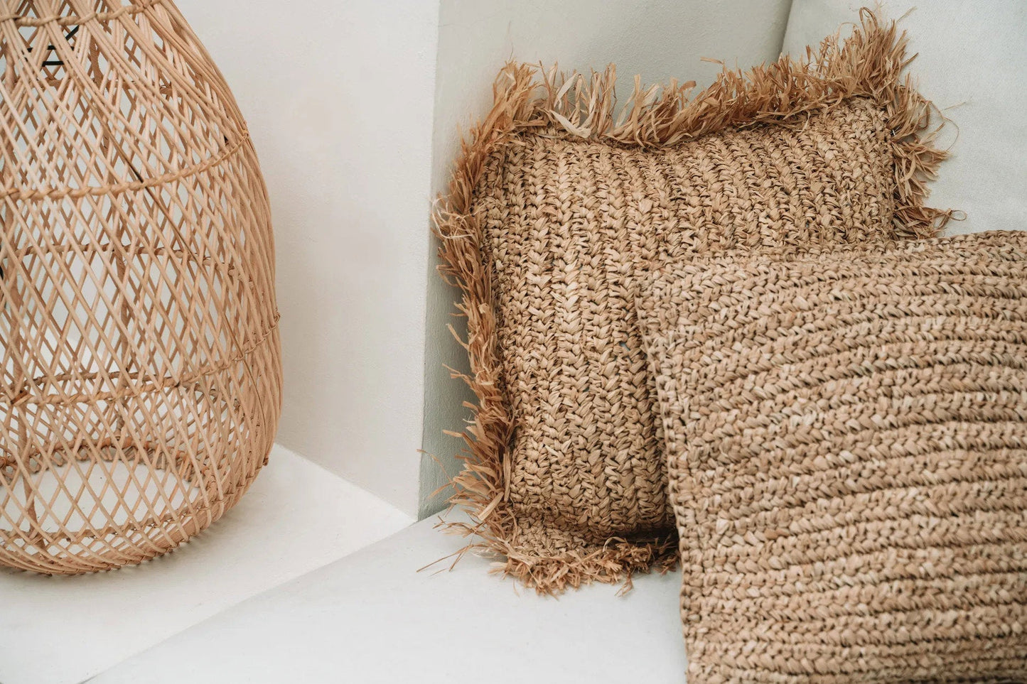 Raffia Flores Cushion Cover Square - Natural - 40x40cm