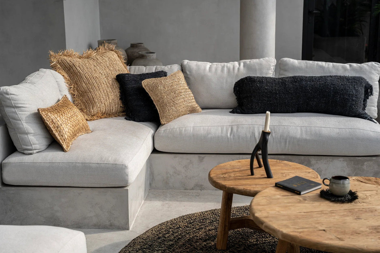 Raffia Flores Cushion Cover Square - Natural - 40x40cm