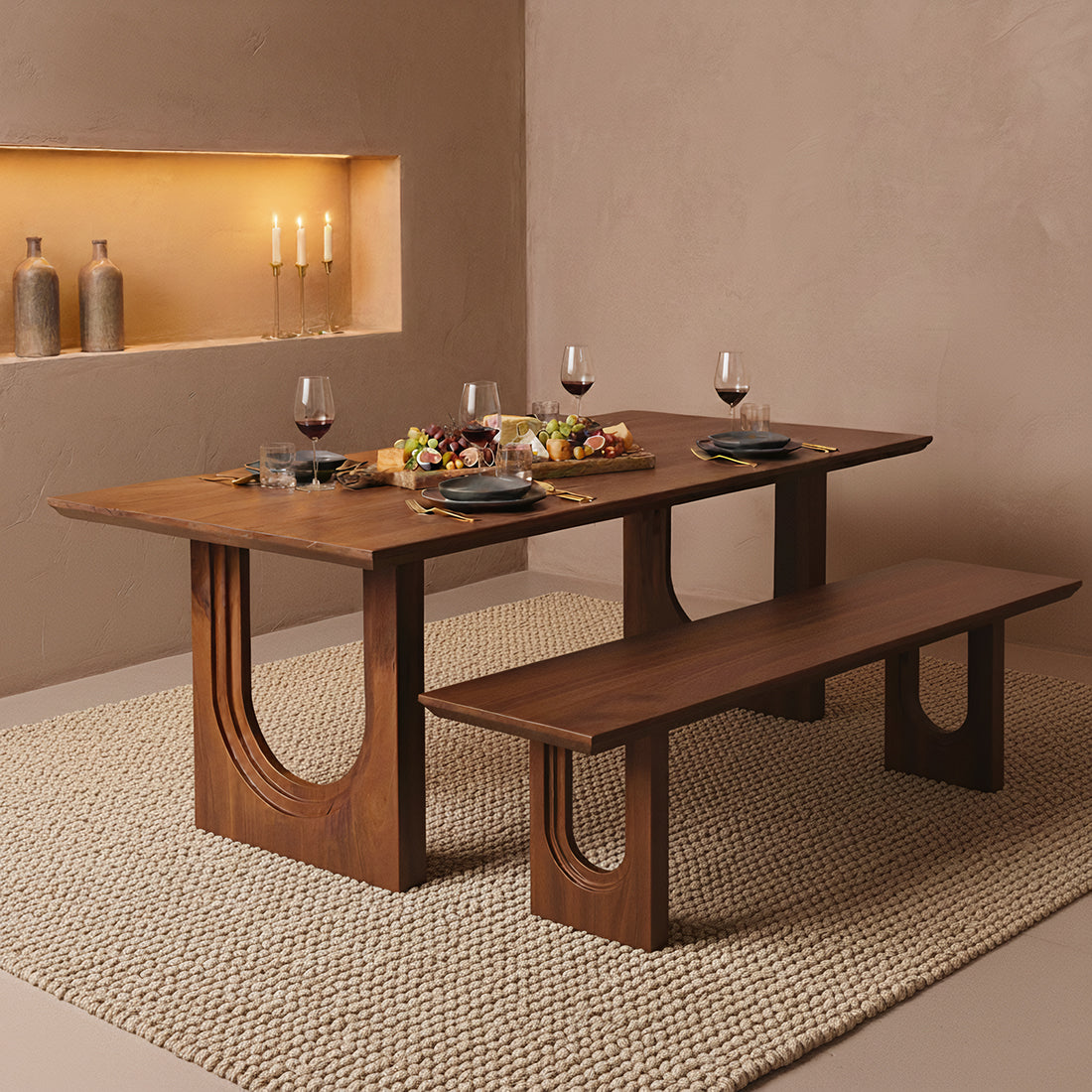 Bullnose-faset mangotræs spisebænk - 220 cm