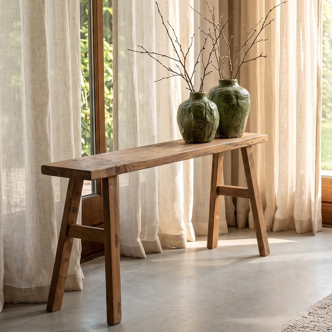 Java carpenter sidebord/bænk - Genbrugt teaktræ - 80x17x50 cm