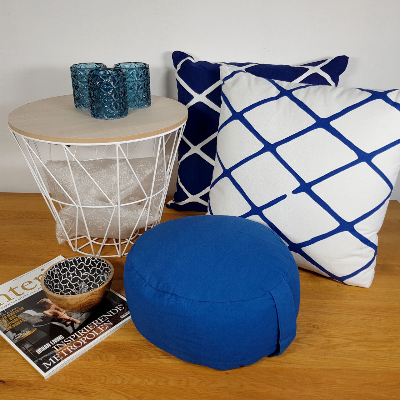 Yogapude & Meditationspude Lotus rund - H16 x Ø31 cm - Blå - Nordic Unique