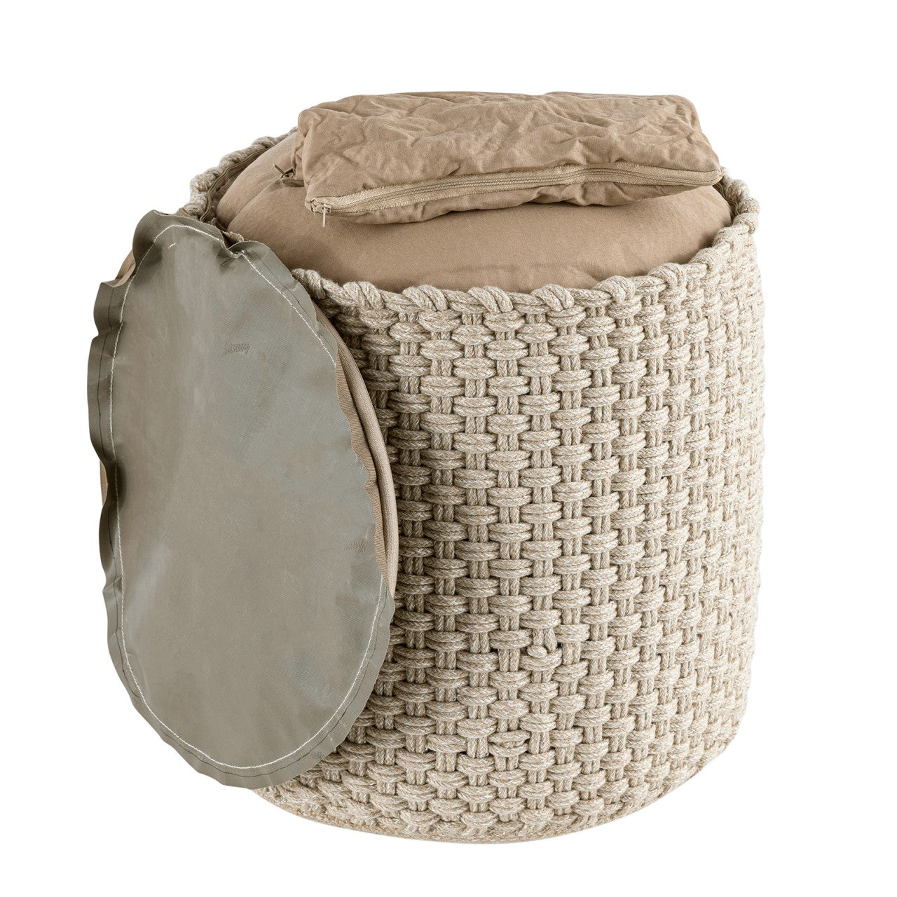 Merino Pouf – Udendørs/Indendørs Ø40 x H45 cm – Beige / Hvid - Nordic Unique
