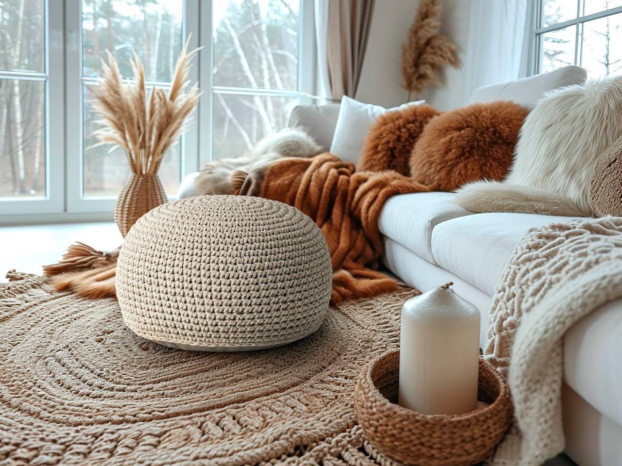 Puf Grovstrik Ø55  100% Genbrugsbomuld - Nordic Unique