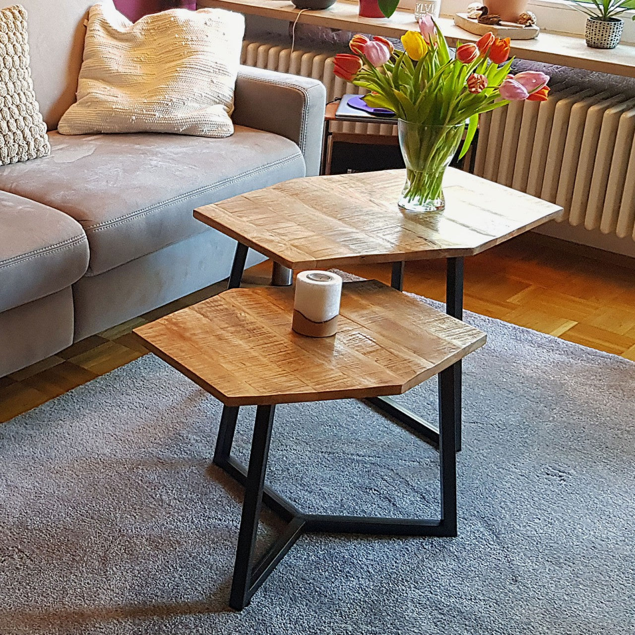 Paris sofabordssæt – 2 stk. sofaborde i industrielt design - Mørk