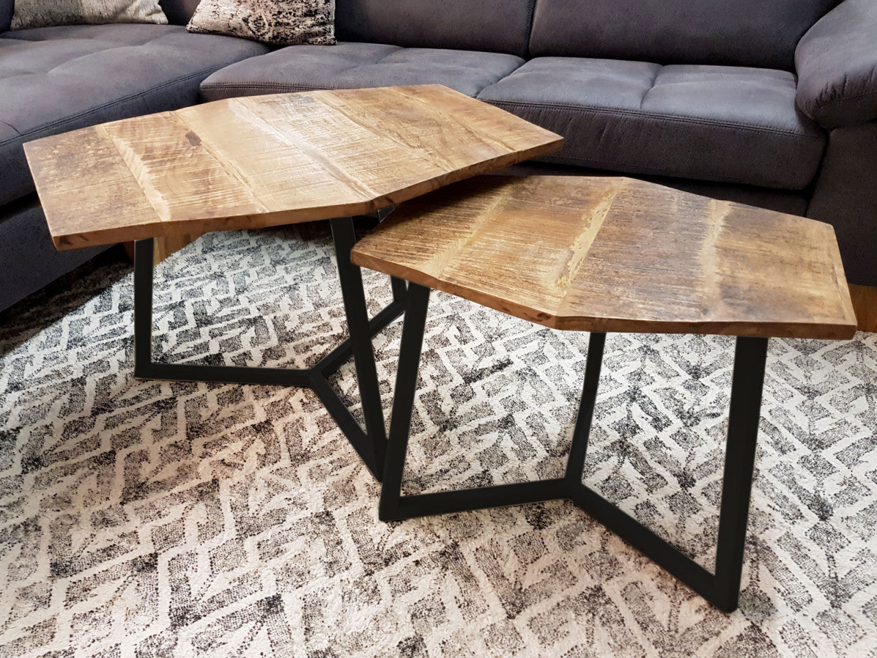 Paris sofabordssæt – 2 stk. sofaborde i industrielt design - Mørk