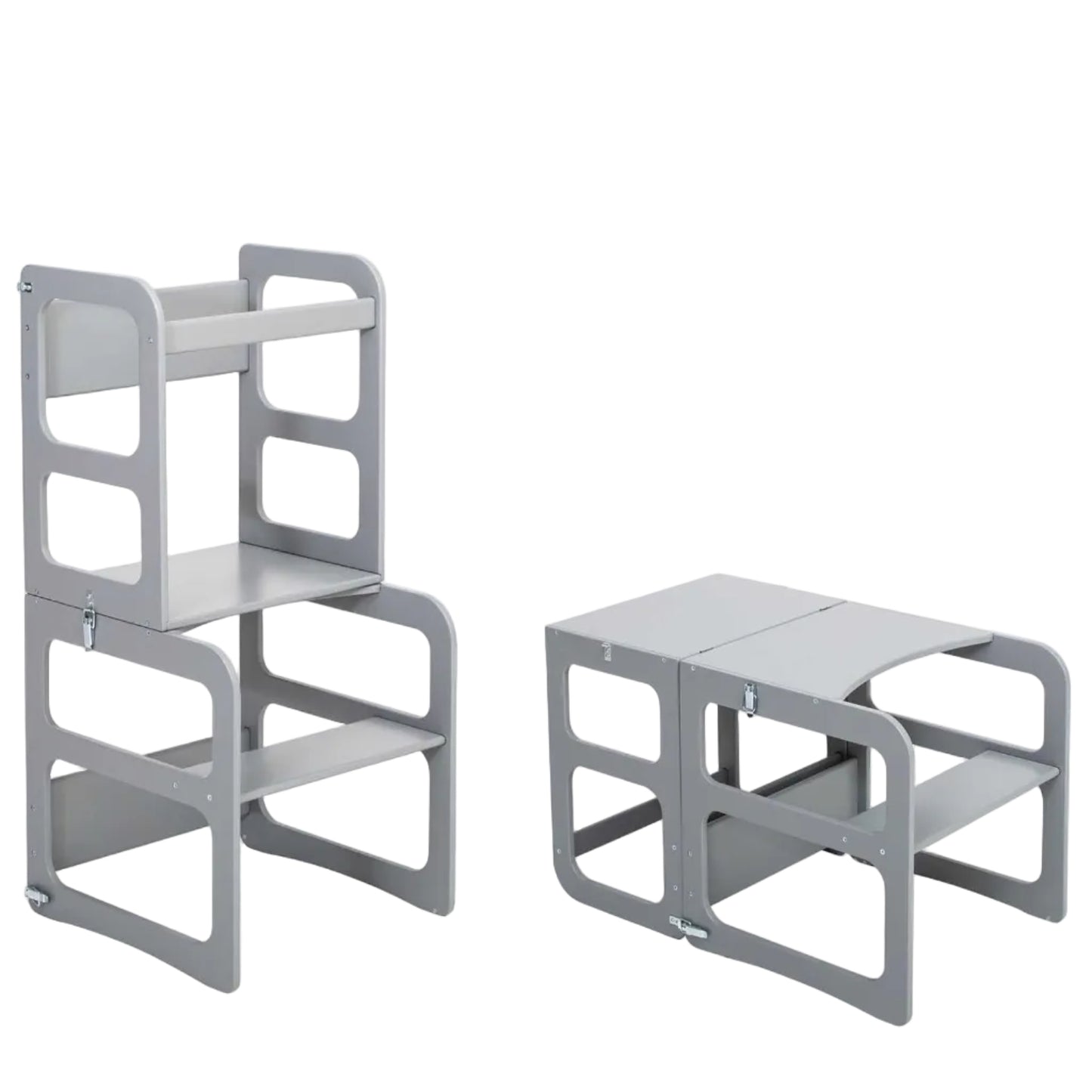 2-i-1 Transformérbart Køkkentårn – Bord- og Stolesæt - Grå - Nordic Unique