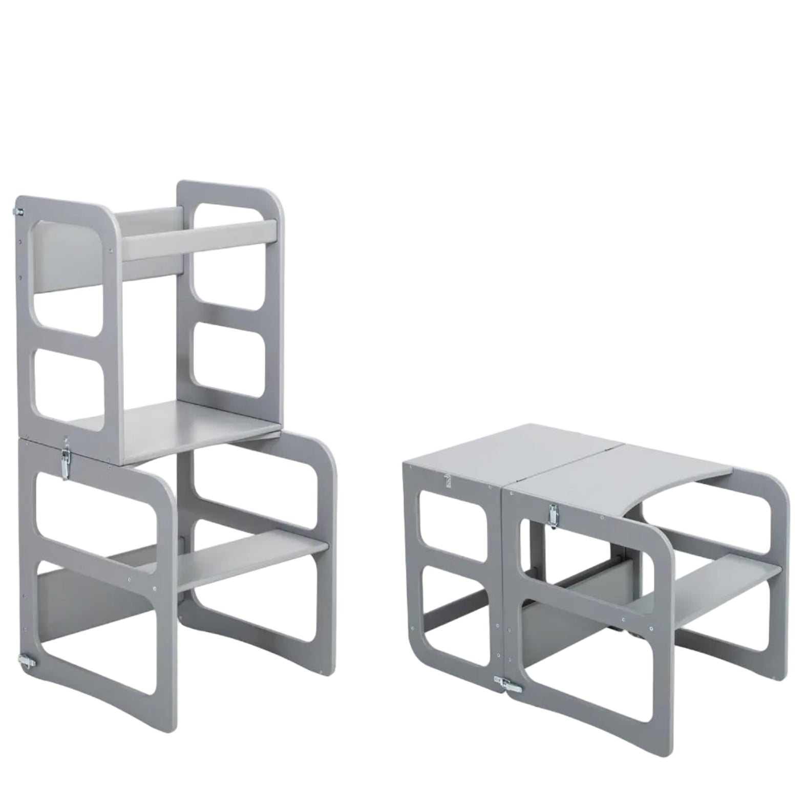 2-i-1 Transformérbart Køkkentårn – Bord- og Stolesæt - Grå - Nordic Unique
