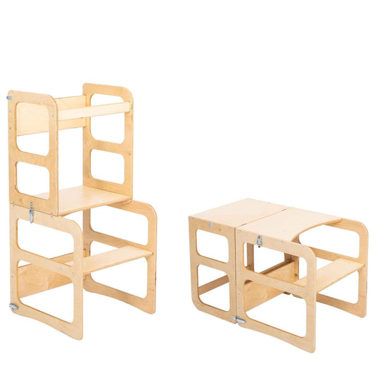 2-i-1 Transformérbart Køkkentårn – Bord- og Stolesæt - Natur - Nordic Unique