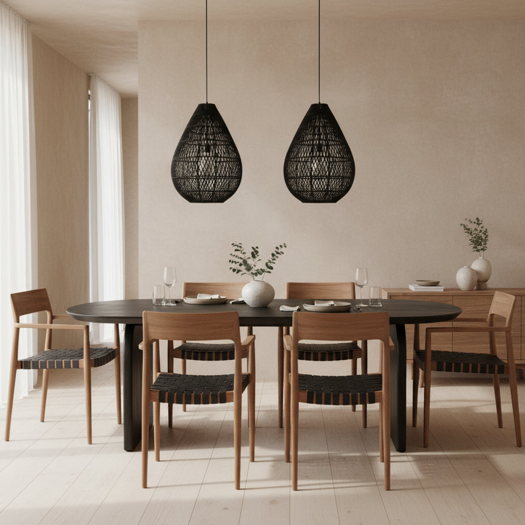 Maze dråbeformet rattan hængelampe sort - Ø 45x65 cm