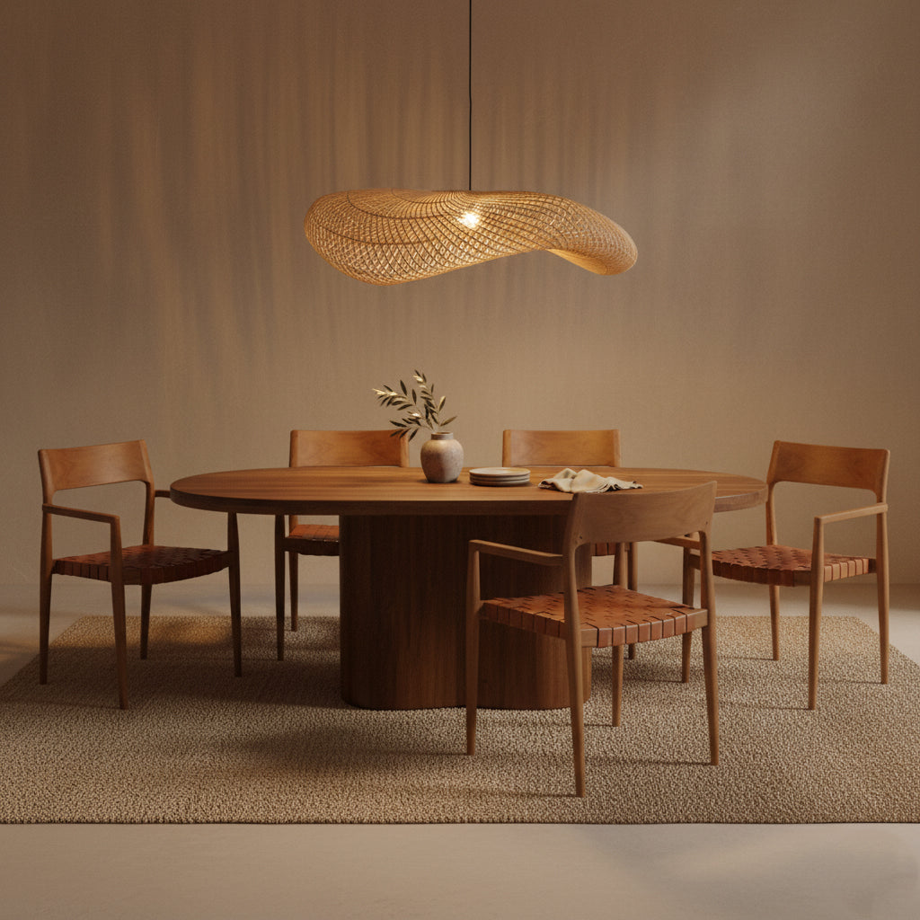 Wave rattan hængelampe XL - Ø90x22 cm