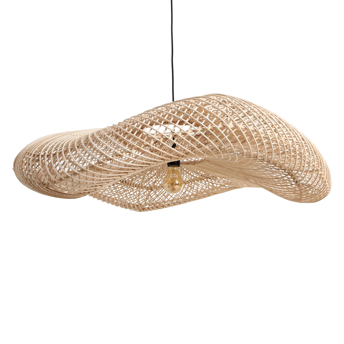 Wave rattan hængelampe XL - Ø90x22 cm