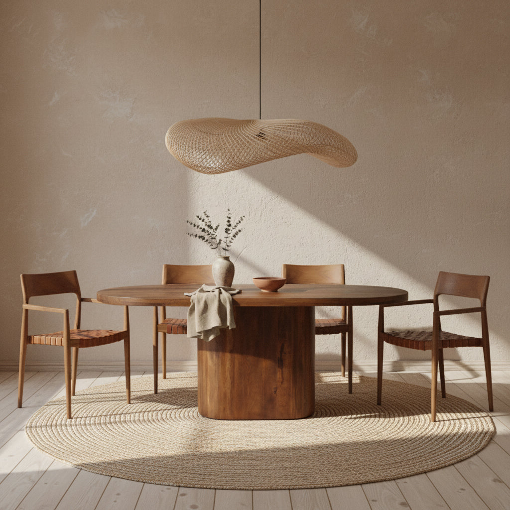 Wave rattan hængelampe XL - Ø90x22 cm