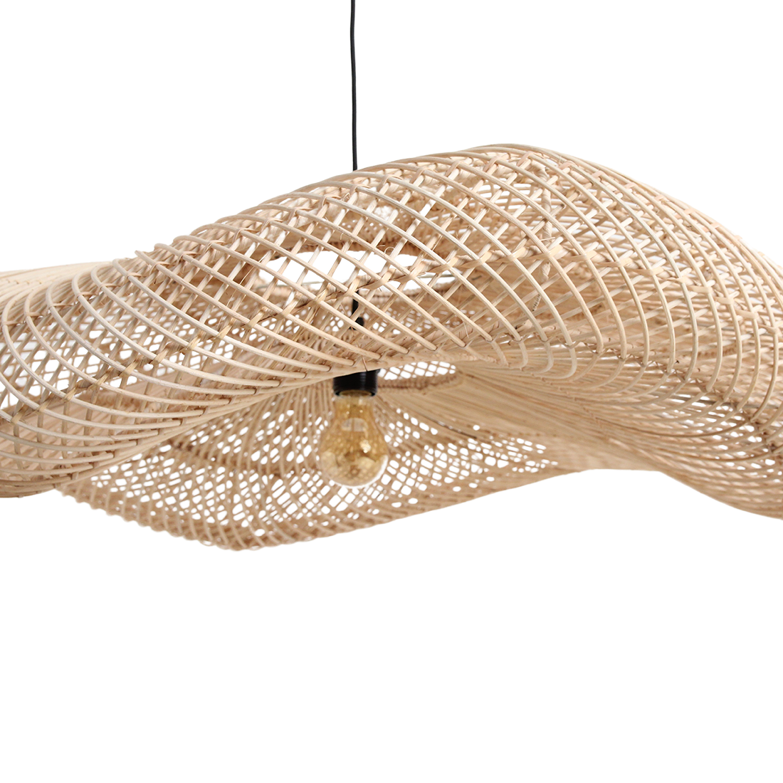 Wave rattan hængelampe XL - Ø90x22 cm