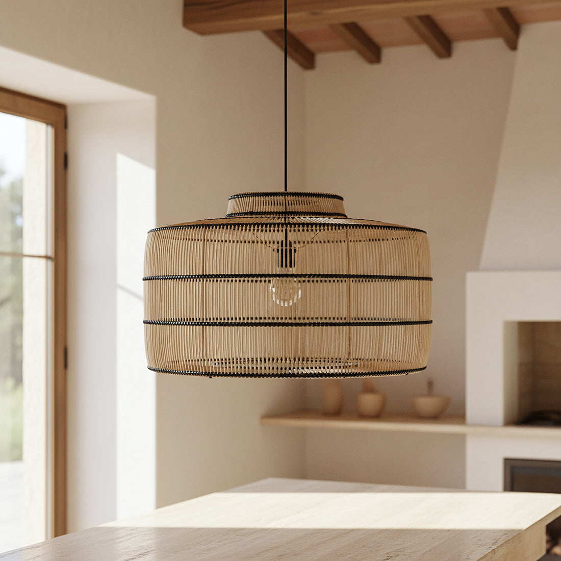 Stella rattan hængelampe - 61x61x36 cm