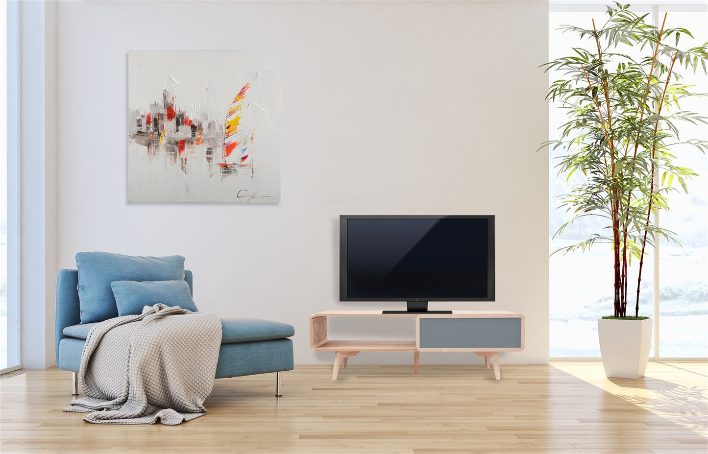 TV-bord Avery I - Asketræ / Grå - Nordic Unique