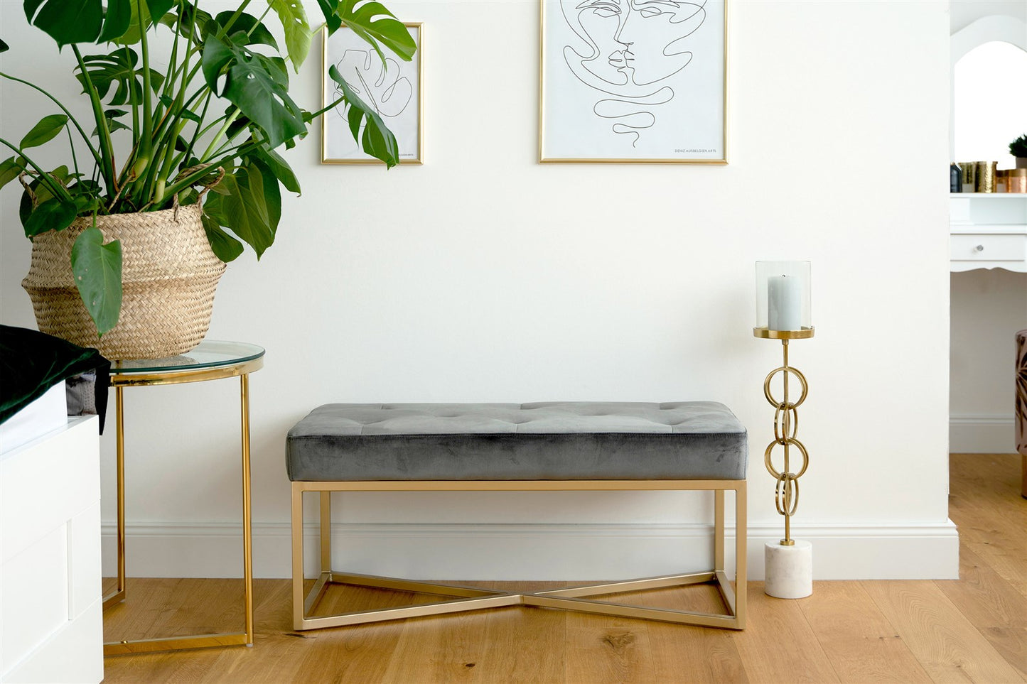 Bænk Cameron 100 – Grå / Guld - Nordic Unique