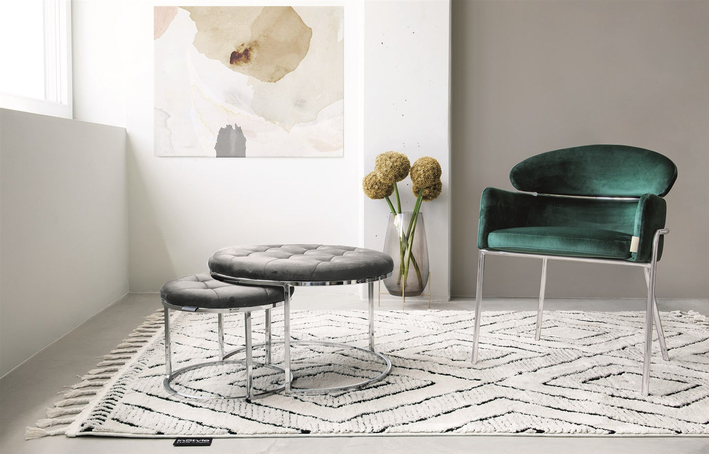 Puf Myla 100 – 2 sæt – Grå / Sølv - Nordic Unique