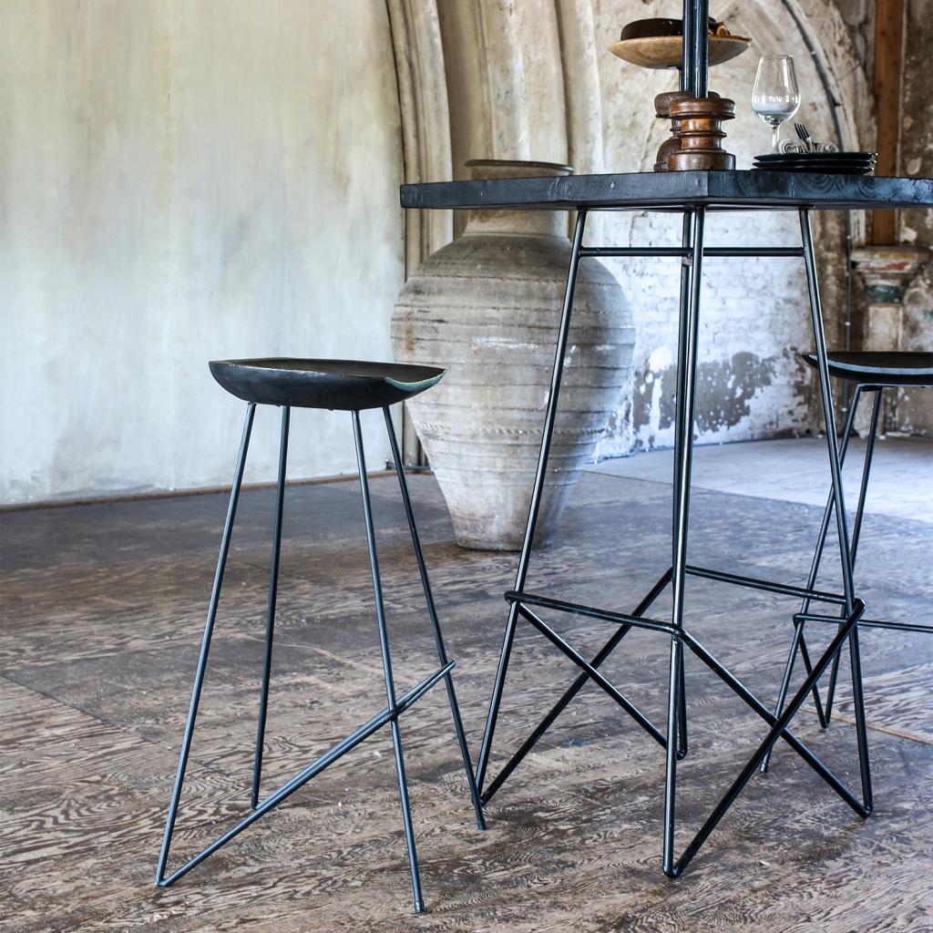Loft teaktræs barstol sort - 41x42x77 cm