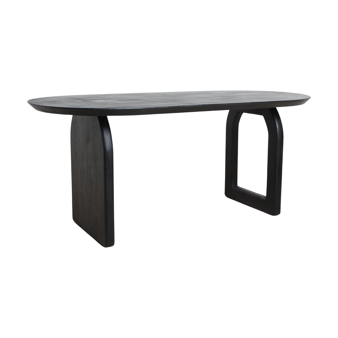 Spisebord med rundet kant - sort - 180 cm - kombineret understel