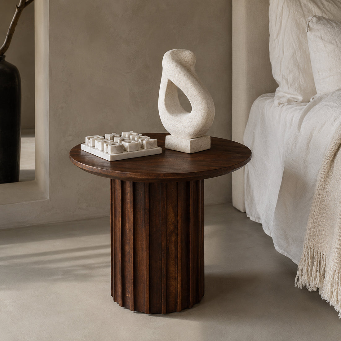 Bullnose sidebord, omvendt brun, Ø 50 cm