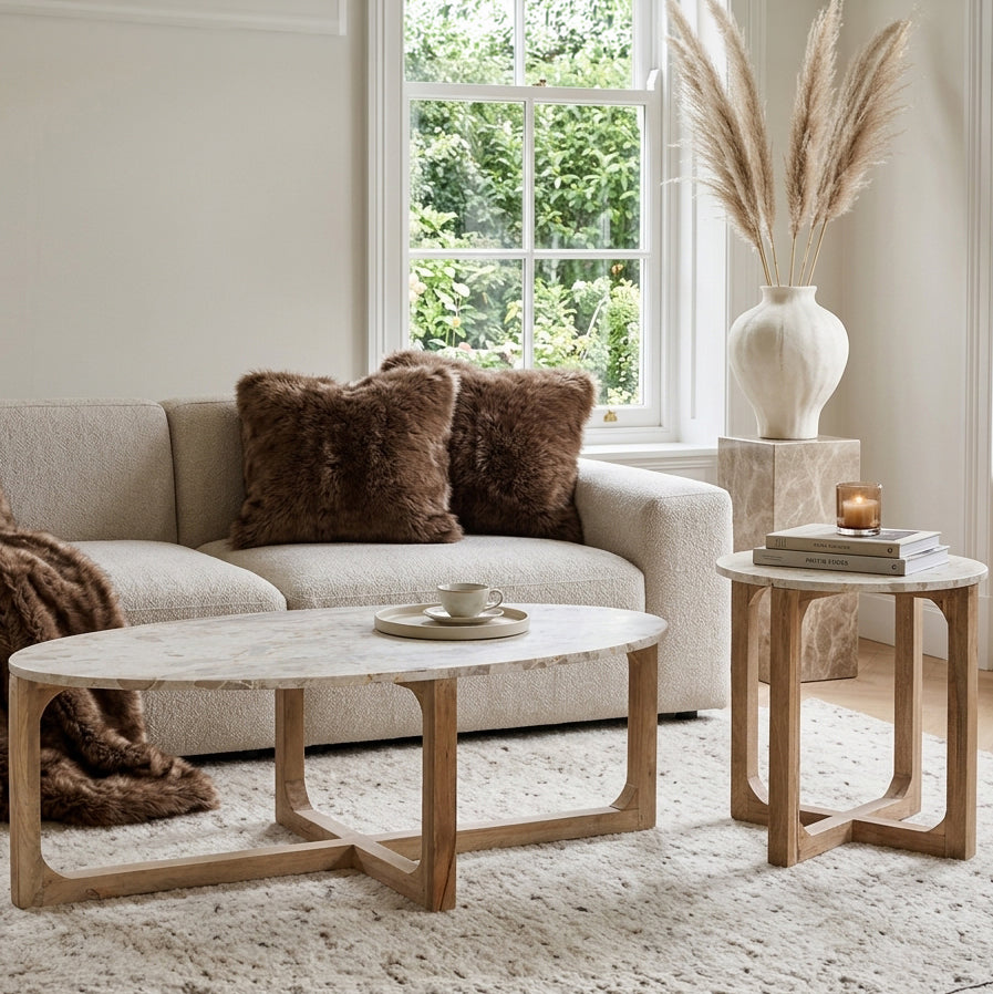 Marmor sidebord creme - 50x50x50 cm