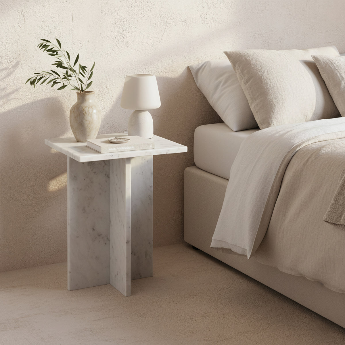 Beijing hvidt marmorsidebord - 35x35x50 cm