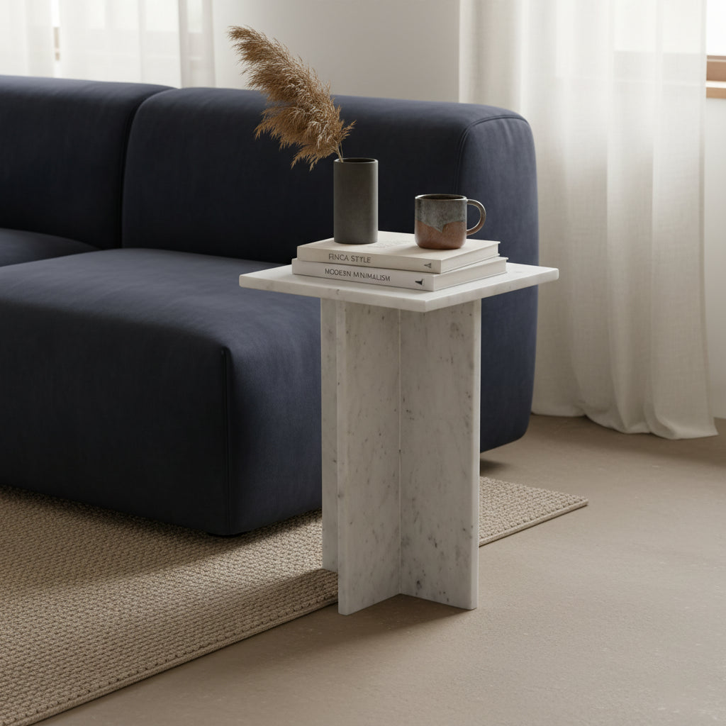 Beijing hvidt marmorsidebord - 35x35x50 cm