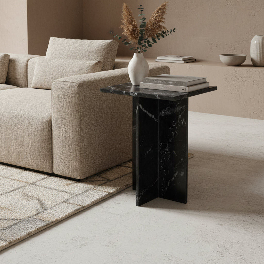 Shanghai sort marmor sidebord - 35x35x50 cm