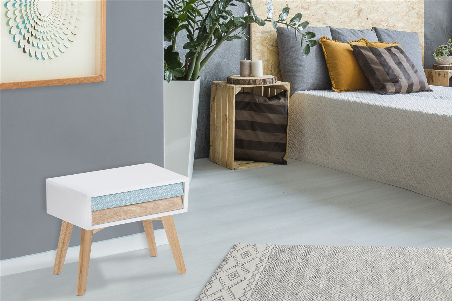 Natbord Summer – Hvid / Blå / Træ - Nordic Unique