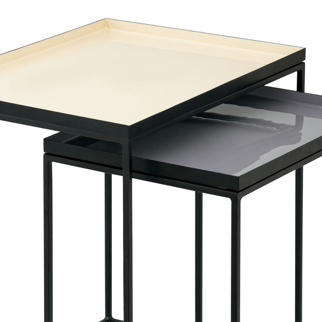 Dekorativt bord sæt, 2 stk. emalje lampeborde lys/mørk