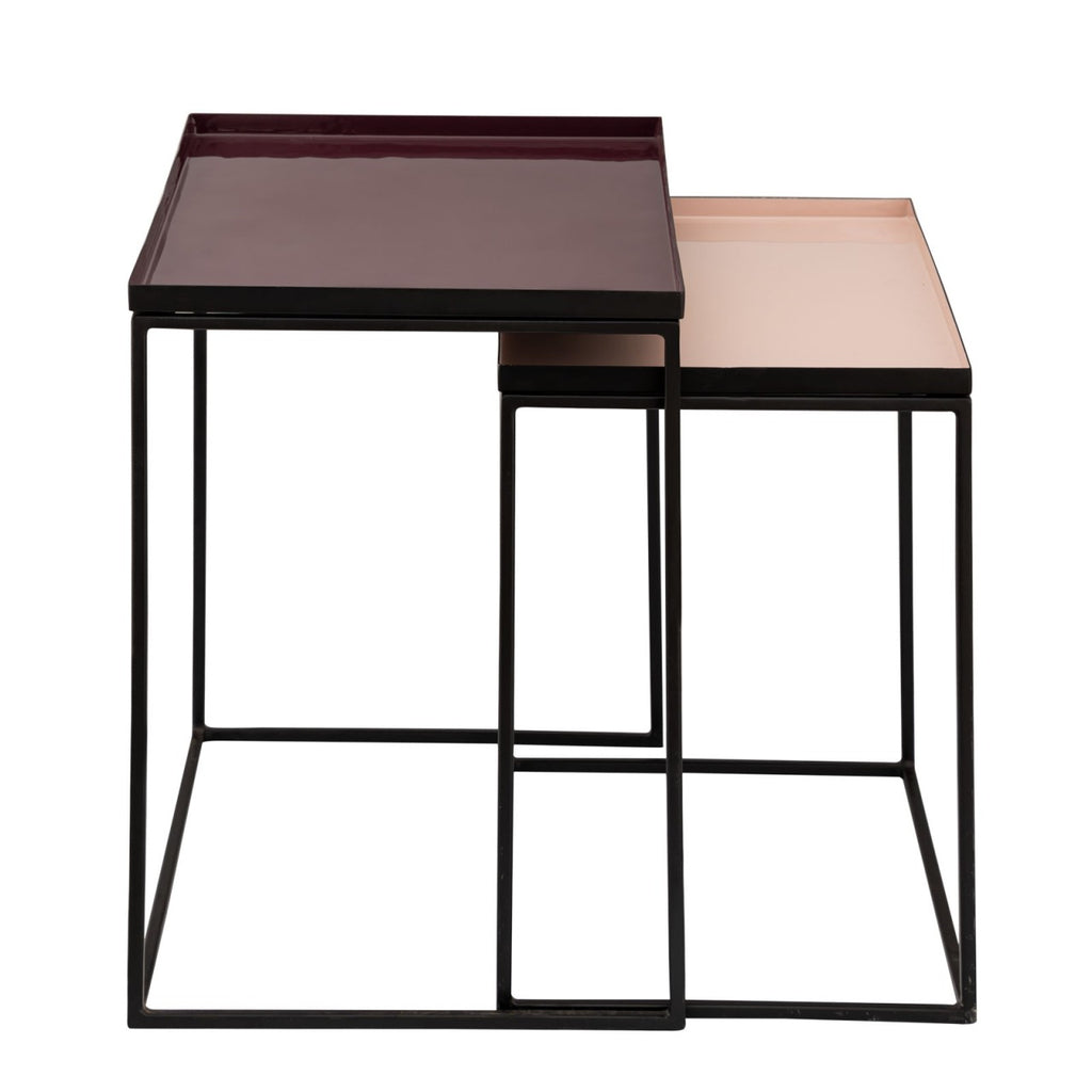 Dekorativt bord sæt, 2 stk. emalje lampeborde brun/lys