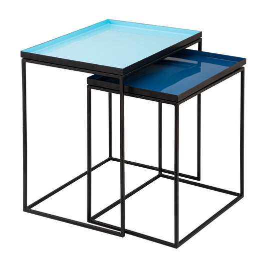 Dekorativt bord sæt, 2 stk. emalje lampeborde blå