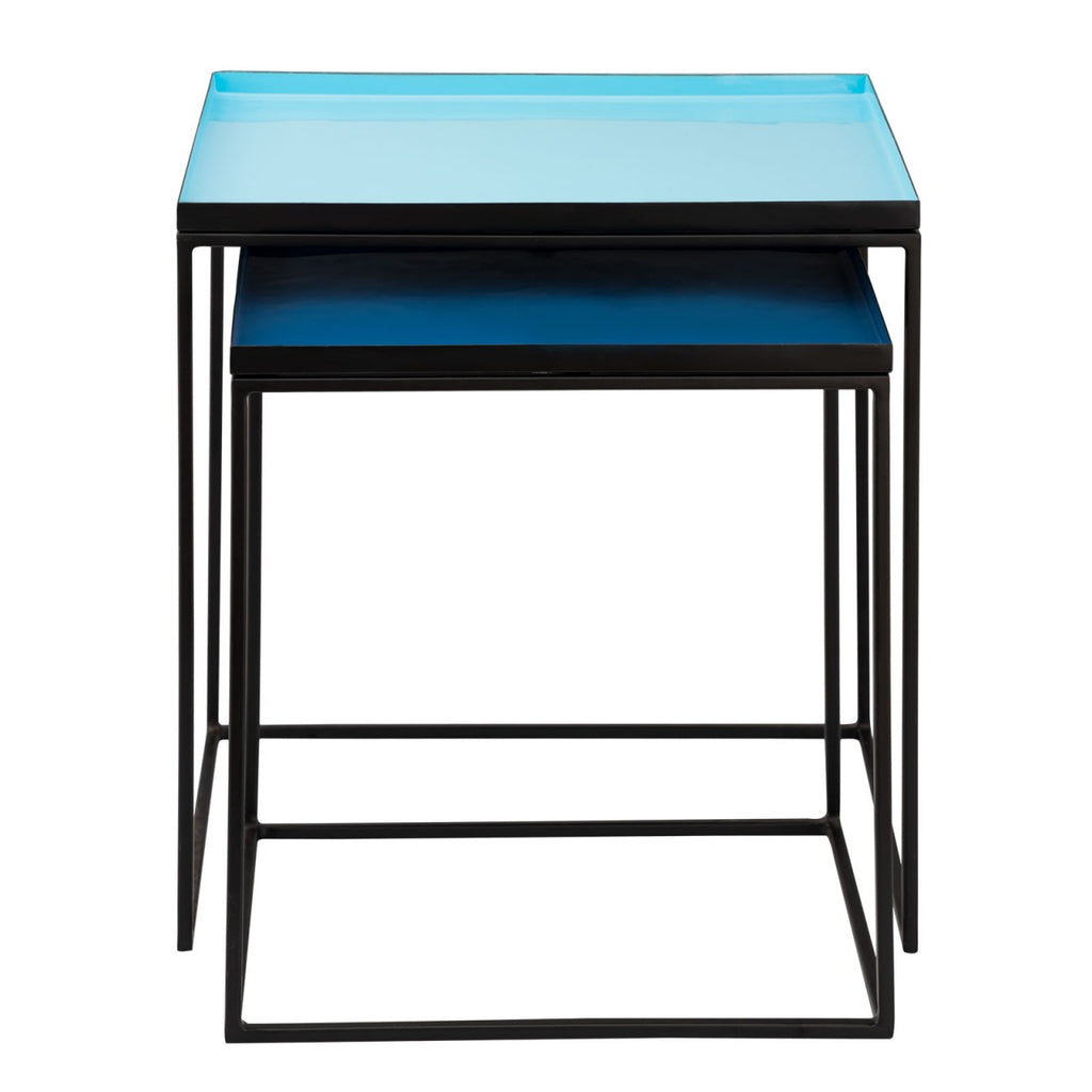 Dekorativt bord sæt, 2 stk. emalje lampeborde blå
