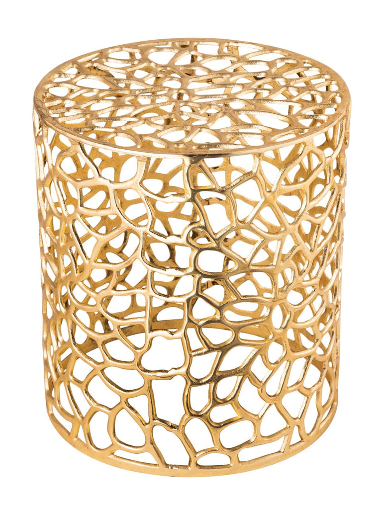 Sidebord/dekobord rund, koral design metal, guld