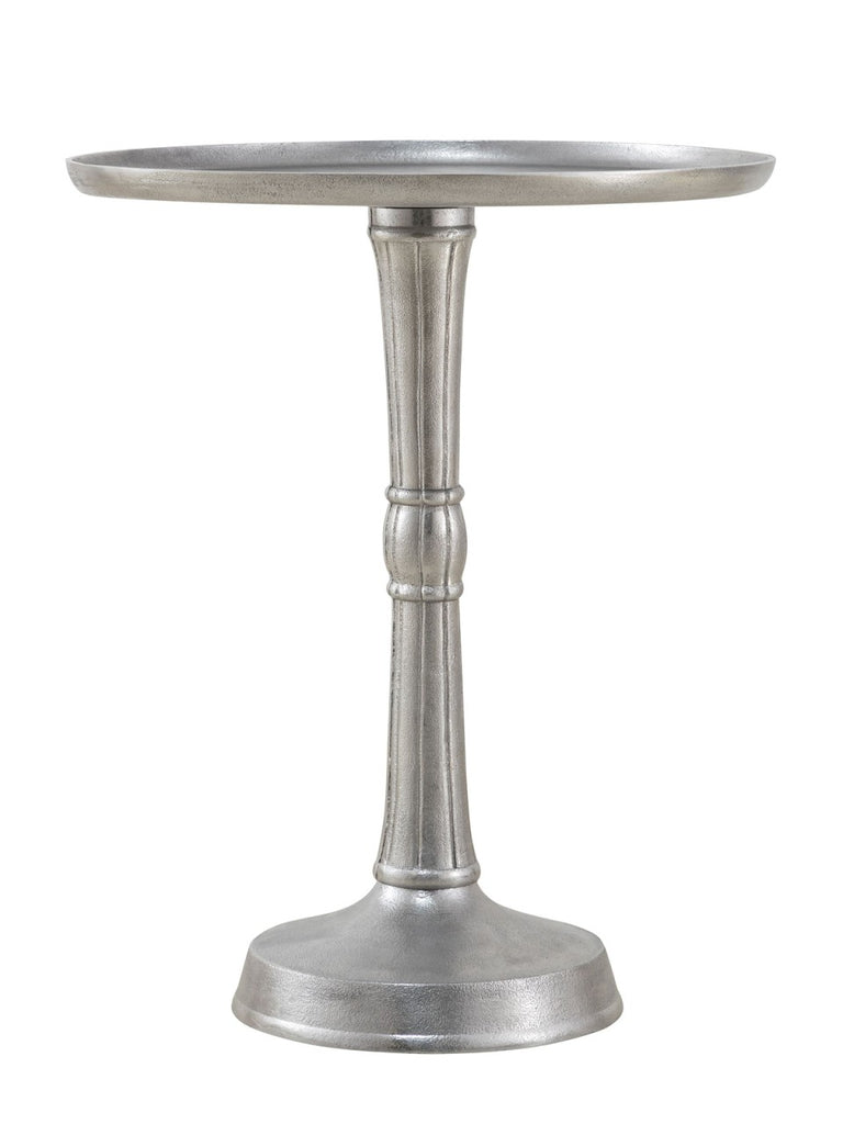 Rundt metal bord i sølv Ø44x53cm, med midterfod af aluminium