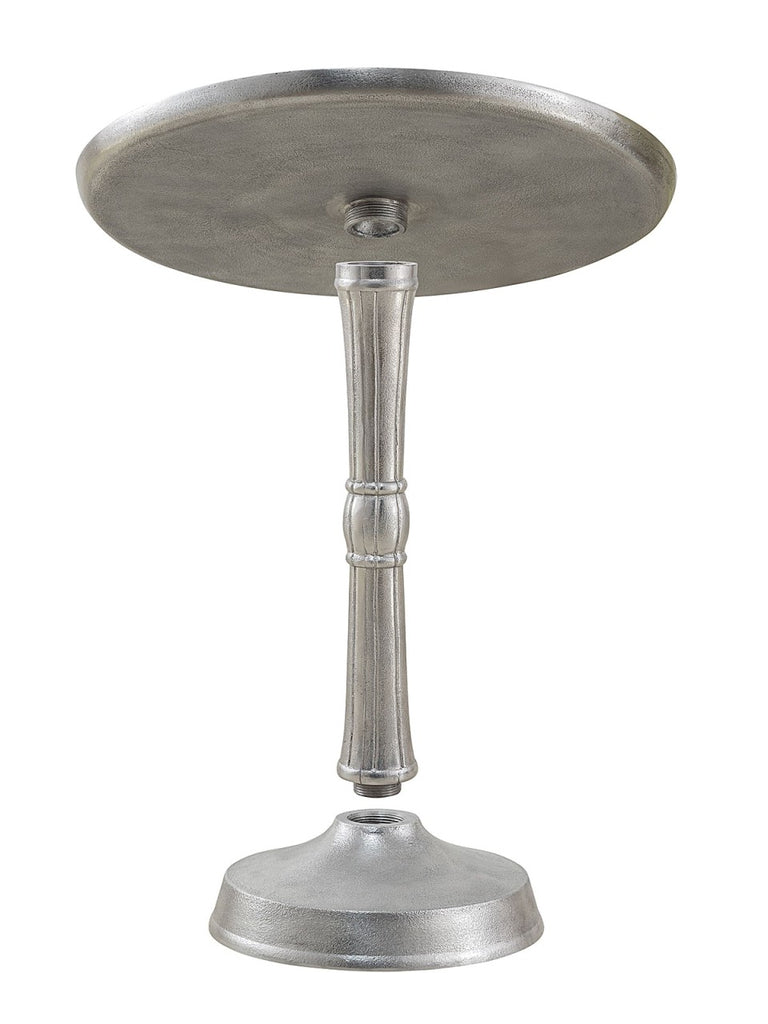 Rundt metal bord i sølv Ø44x53cm, med midterfod af aluminium