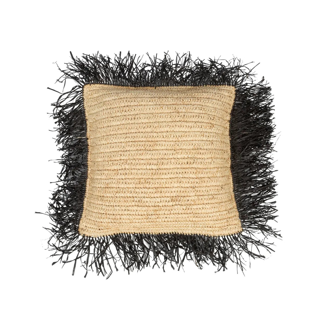 Raffia Pudebetræk Firkantet - Naturlig Sort - 40x40cm