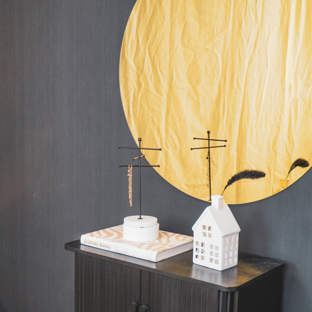 Rundt Spejl - Gyldent Glas - 80x1x80cm