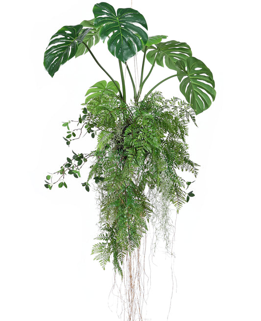 Kunstig hængeplante Monstera/Farnebold 100 cm XL