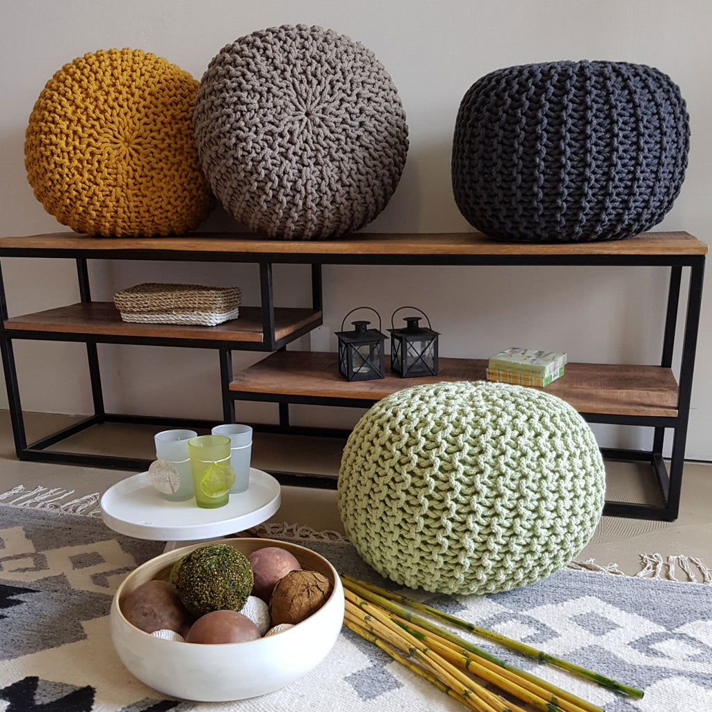 Strikpuf Pouf Ø 45 cm Siddepuf Siddepude Grovstrik-look Puf Strik Gulvpude Højde 30 cm