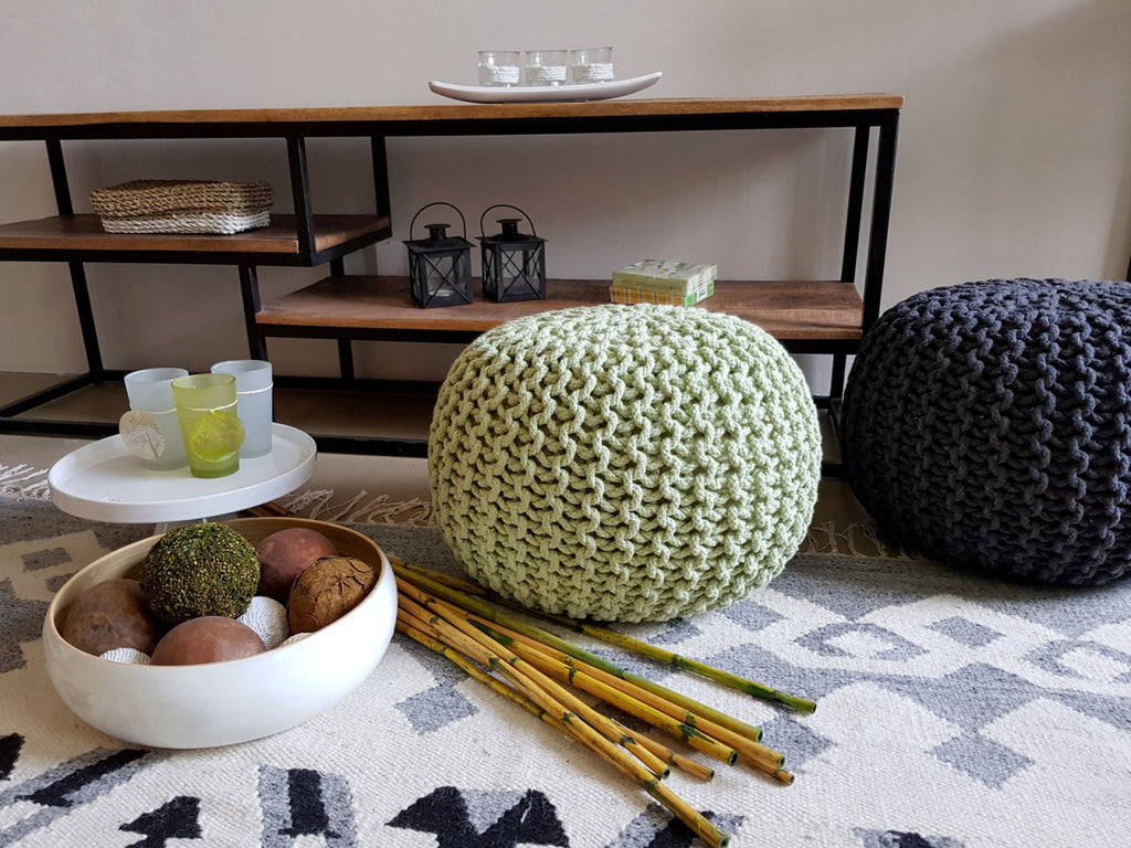 Strikpuf Pouf Ø 45 cm Siddepuf Grovstrik-look Puf Strik Gulvpude Højde 30 cm