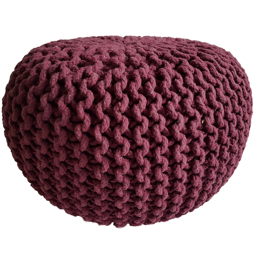 Puf/strikpuf grovstrik Ø45x30cm bordeaux